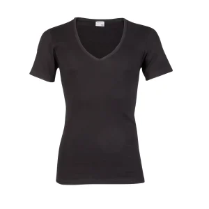 Beeren heren t-shirt korte mouw diepe V-hals zwart
