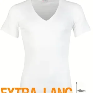 Beeren heren t-shirt korte mouw diepe V-hals extra lang wit