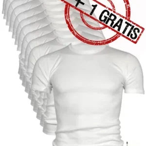 Beeren heren t-shirts korte mouw ronde hals extra lang wit 10+1 GRATIS