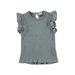 Ruffle Blouse Blue Grey