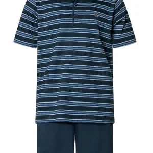 Gentlemen heren shortama Streep marine/blauw knoop
