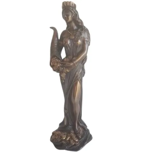 MadDeco – bronskleurig vrouwe Fortuna beeldje – polystone – 6,5 x 6 x 17 cm