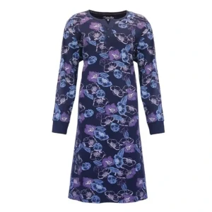 Medaillon dames nachthemd lange mouw Flower peacoat blue marine