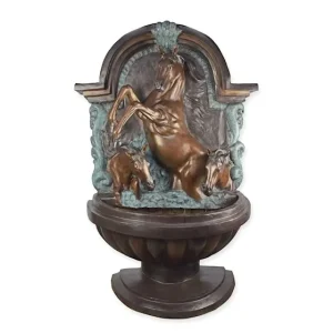 MadDeco – Bronzen muurfontein met 3 paarden – 117 x 58 x 176 cm – 148 kilo